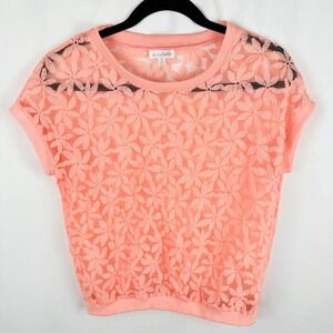 Charming Charlie Sheer Pink Daisy Short Sleeve Blouse Small Lace Coquette Y2K